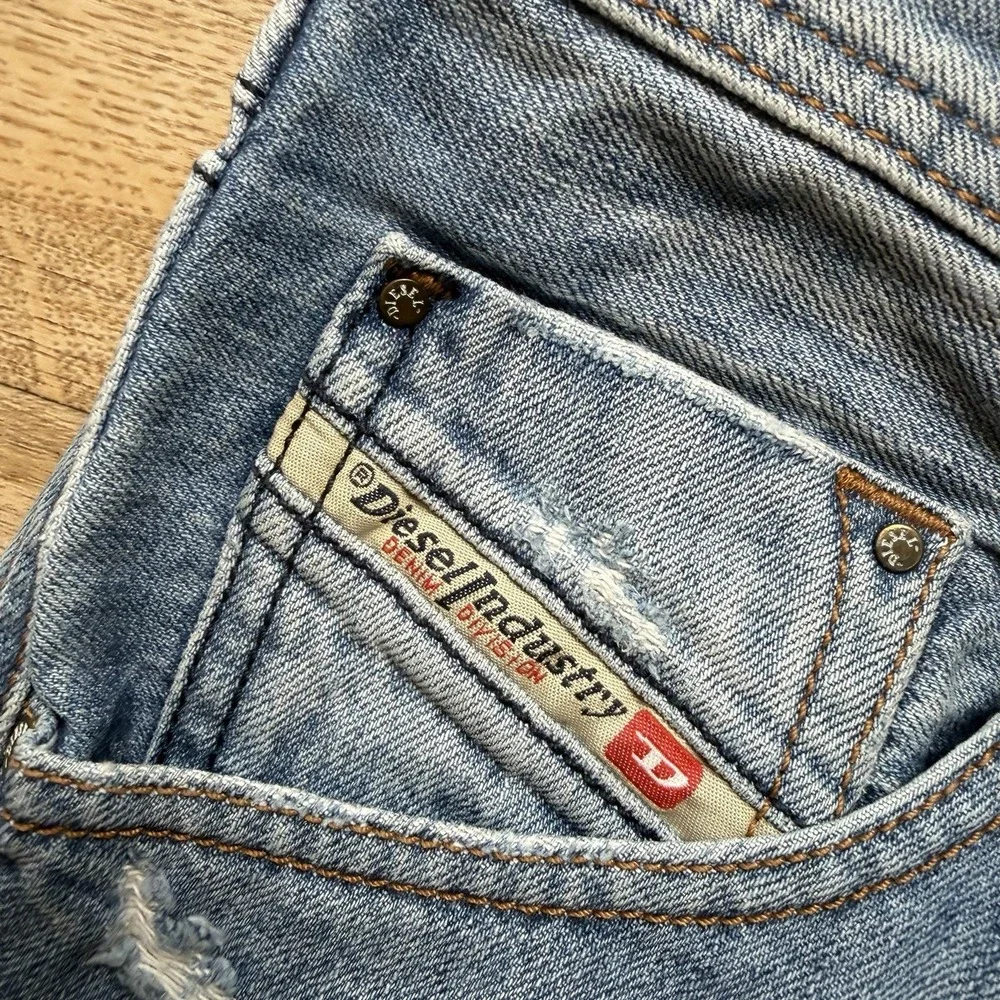 Diesel Krayver Jeans Men 29x26 Blue Slim Carrot Stretch Destroyed Denim (Hemmed)